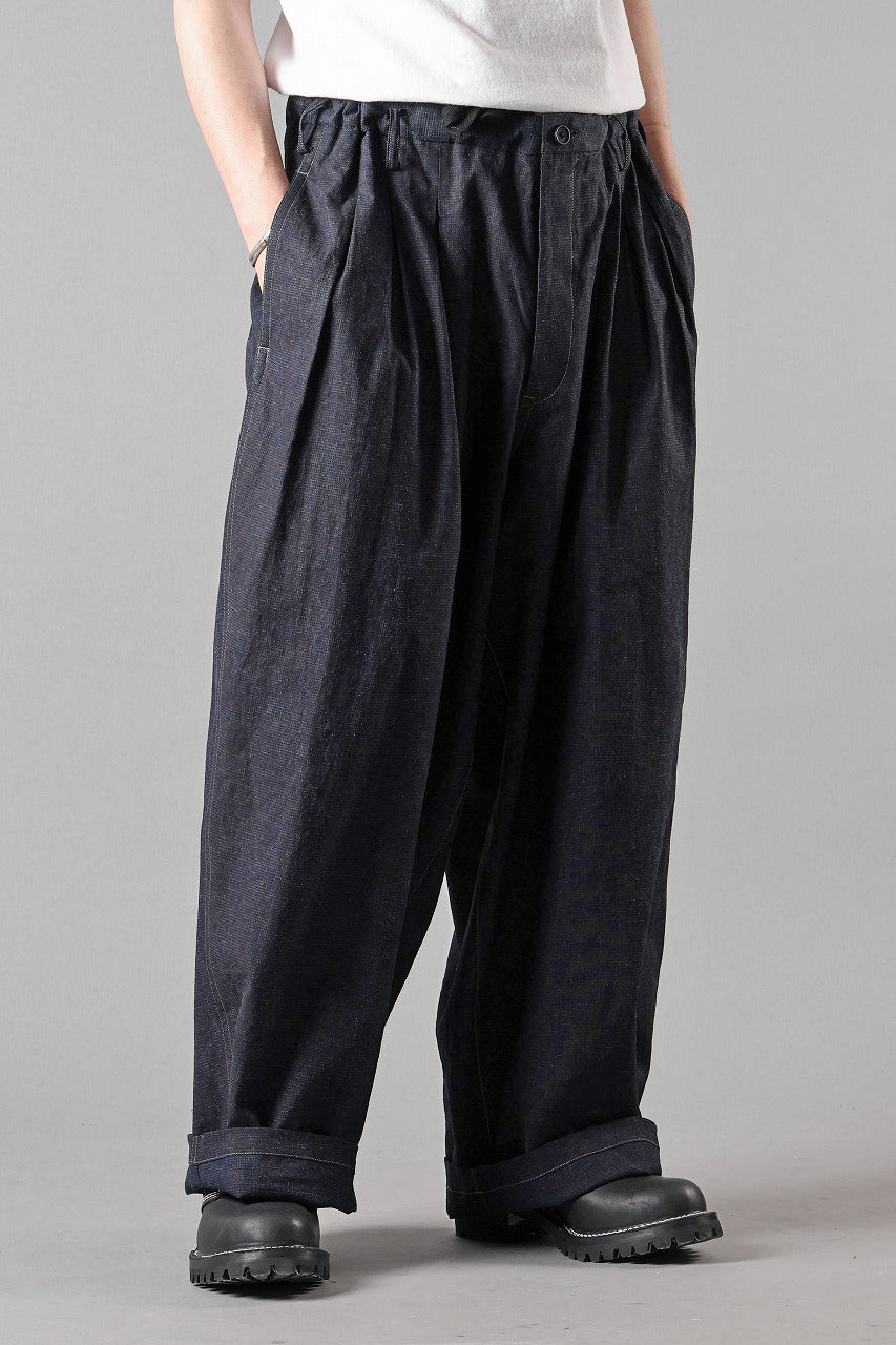 Load image into Gallery viewer, Y's for men INK-DYED HOUNDSTOOTH 12 TUCKS PANTS (BLUE)