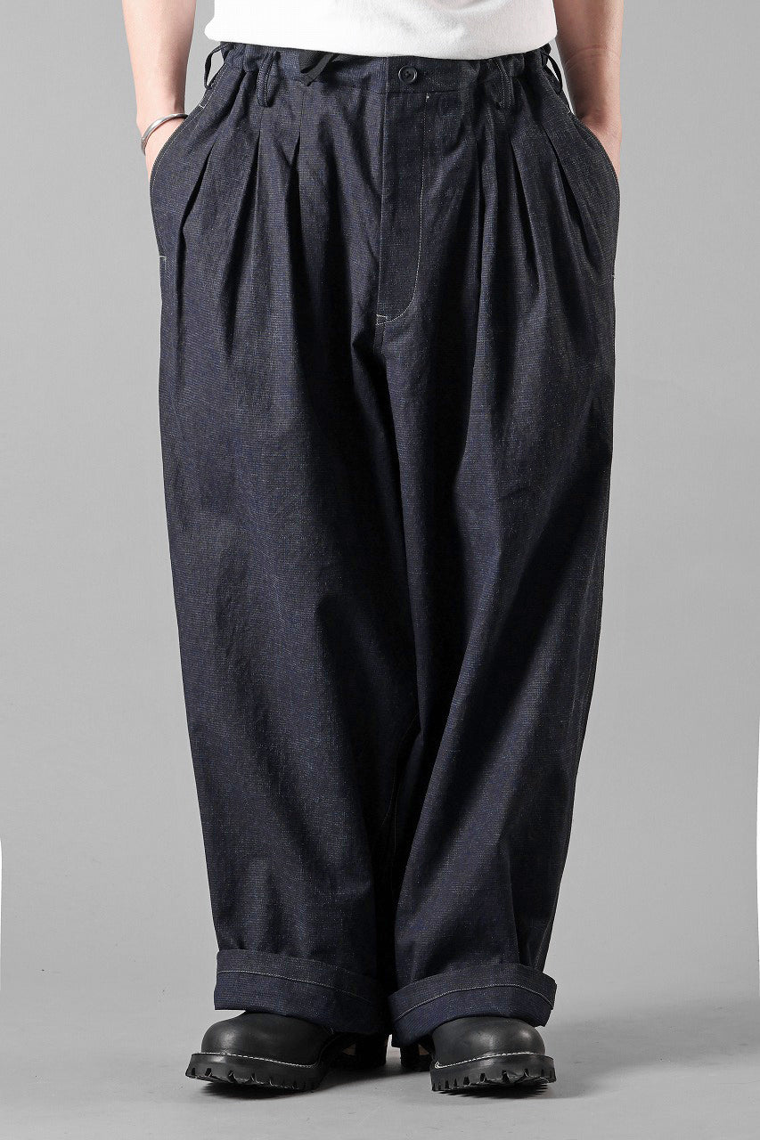 Load image into Gallery viewer, Y's for men INK-DYED HOUNDSTOOTH 12 TUCKS PANTS (BLUE)