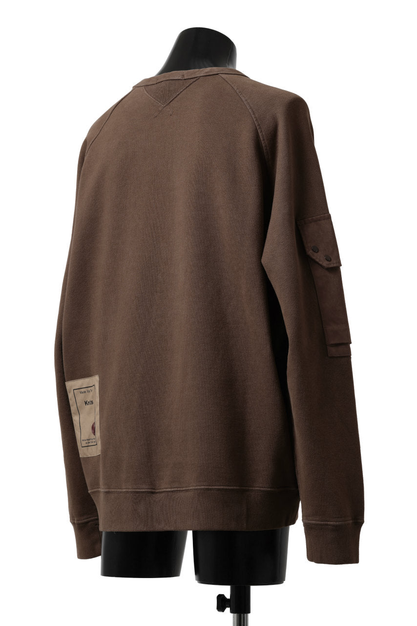 Load image into Gallery viewer, Ten c MULTI POCKET SNAP CREW SWEAT / GARMENT DYED (BROWN)