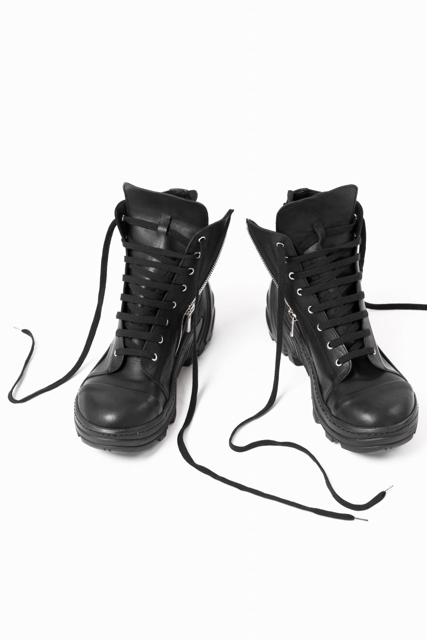 A.F ARTEFACT x Portaille LACE & BIAS ZIP ALEXANDER BOOTS / WAXED HORSE LEAHER (ALL BLACK)