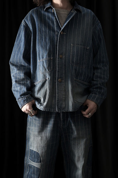 FULLCOUNT WABASH CHORE JACKET / INDIGO DYED DRILL with WASH STAR STRIPE (INDIGO / HAND ONE WASHED)