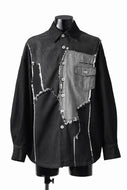 Feng Chen Wang RAW EDGE PATCHWORK DENIM SHIRT JACKET (BLACK)