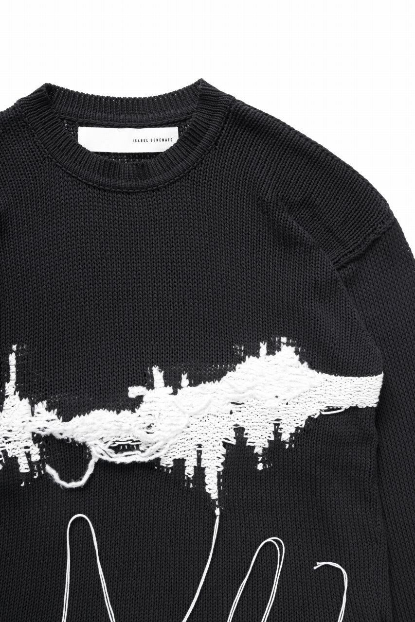 画像をギャラリービューアに読み込む, ISABEL BENENATO Intarsia Knit Crew Neck Sweater (BLACK)