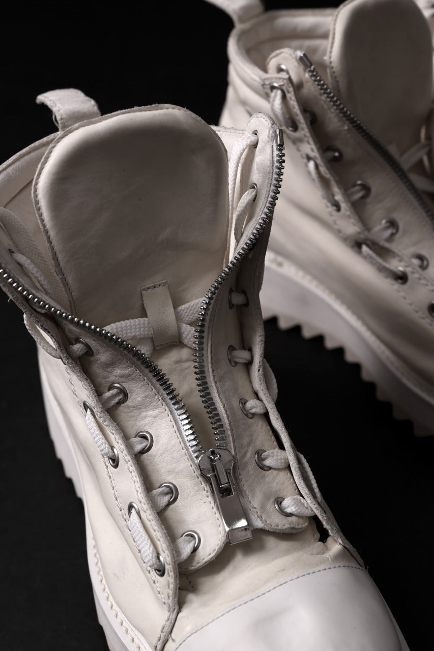 incarnation ZIP & LACE UP FRONT SNEAKER FZ-2 / WHITE TANNED HORSE + SHARK SOLE (HAND DYED / B00N-OC)