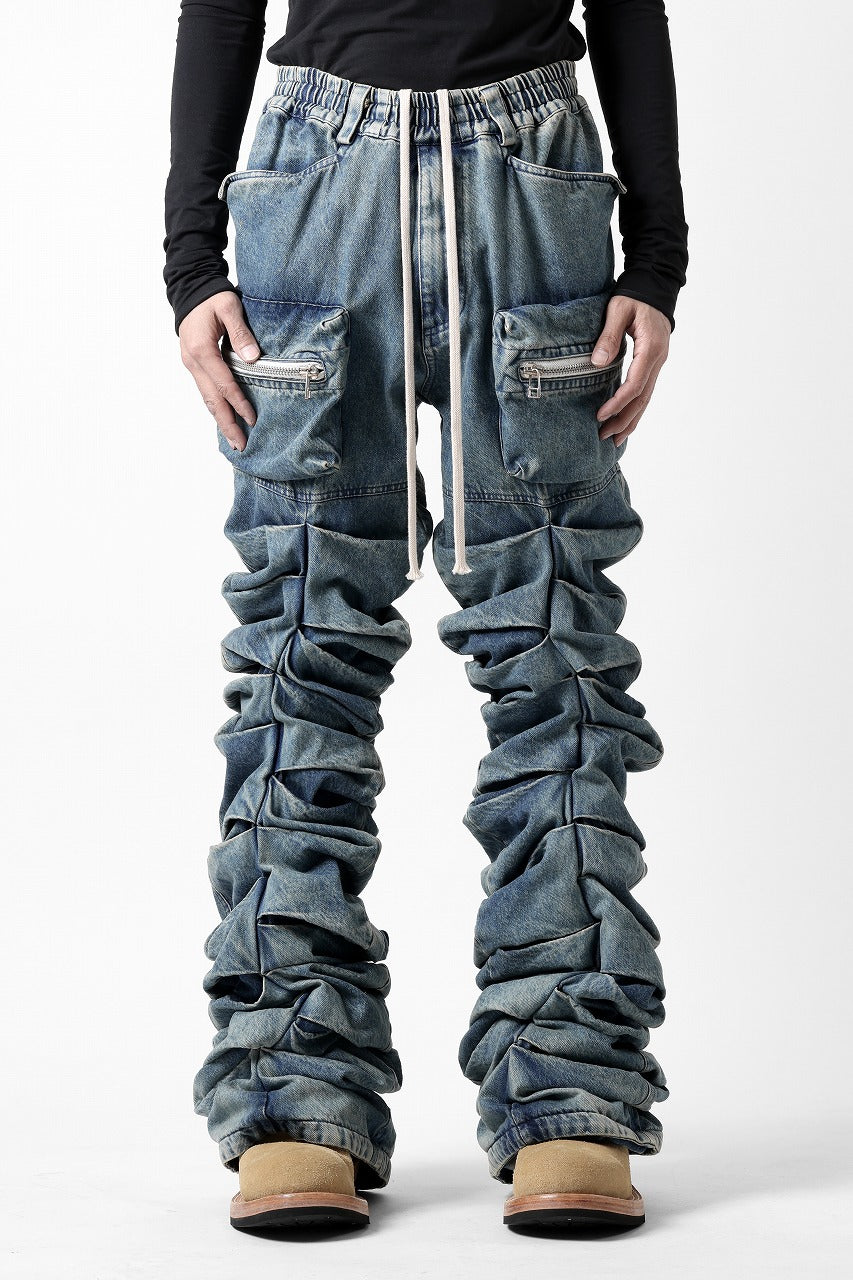 A.F ARTEFACT MONSTER TUCK VOLUME BAGGY PANTS / FADED AGEING DENIM (BLUE)