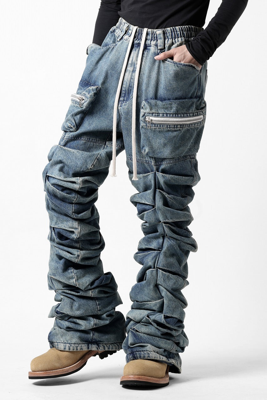 A.F ARTEFACT MONSTER TUCK VOLUME BAGGY PANTS / FADED AGEING DENIM (BLUE)