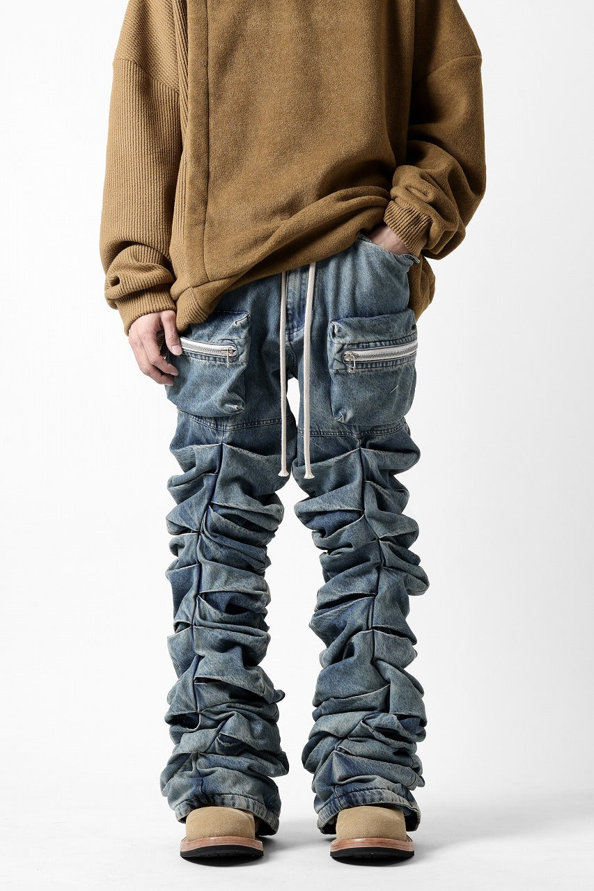 A.F ARTEFACT MONSTER TUCK VOLUME BAGGY PANTS / FADED AGEING DENIM (BLUE)