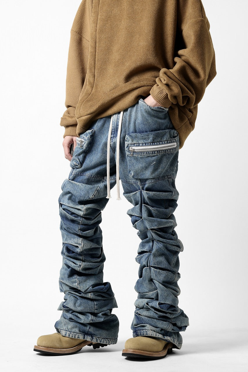 A.F ARTEFACT MONSTER TUCK VOLUME BAGGY PANTS / FADED AGEING DENIM (BLUE)