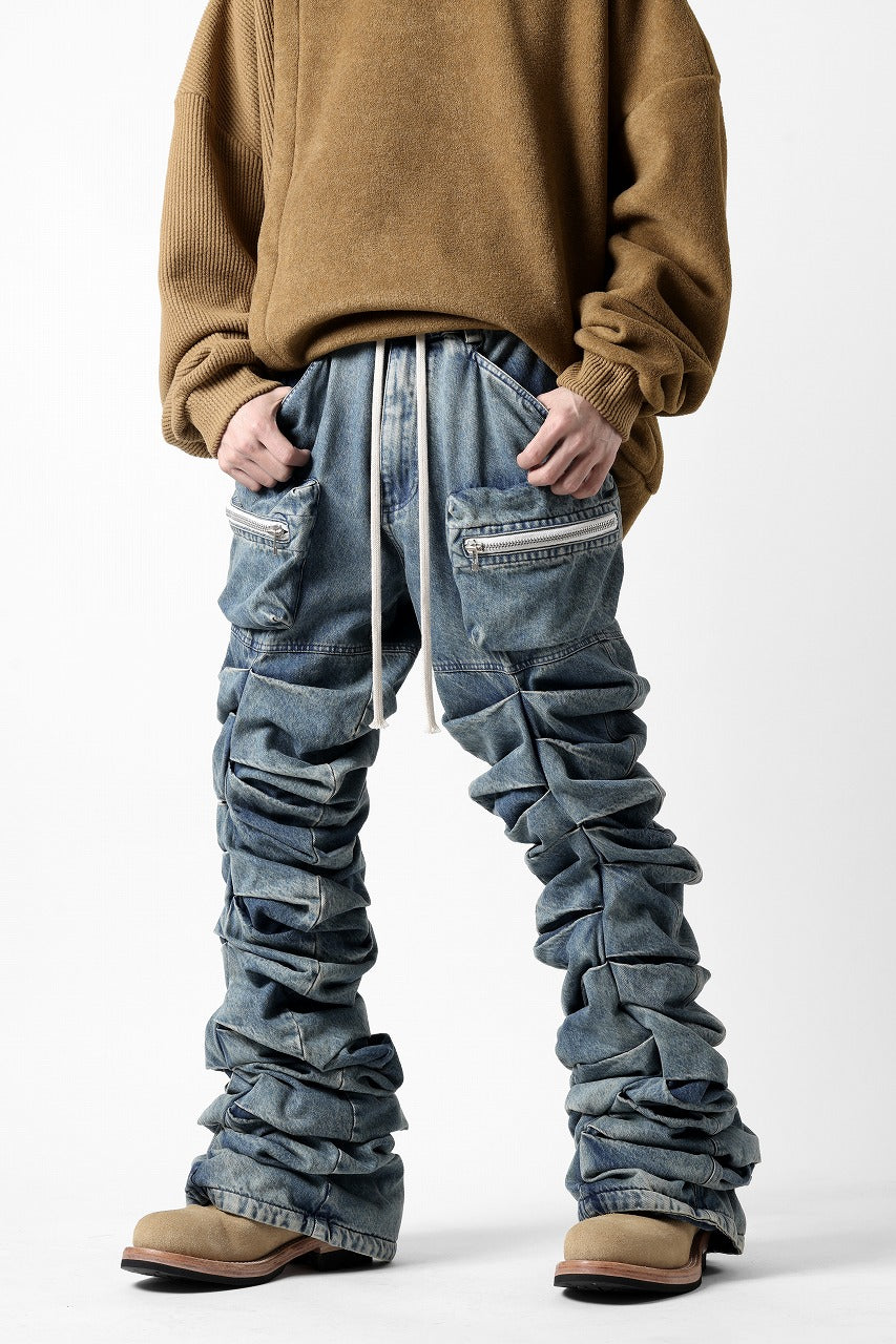 A.F ARTEFACT MONSTER TUCK VOLUME BAGGY PANTS / FADED AGEING DENIM (BLUE)