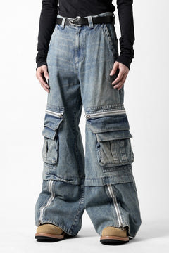 Load image into Gallery viewer, A.F ARTEFACT CARGO ZIP BAGGY PANTS / FADED DENIM (INDIGO)