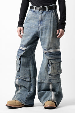 Load image into Gallery viewer, A.F ARTEFACT CARGO ZIP BAGGY PANTS / FADED DENIM (INDIGO)