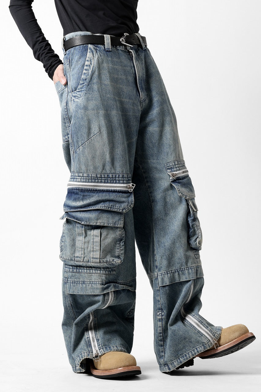 画像をギャラリービューアに読み込む, A.F ARTEFACT CARGO ZIP BAGGY PANTS / FADED DENIM (INDIGO)