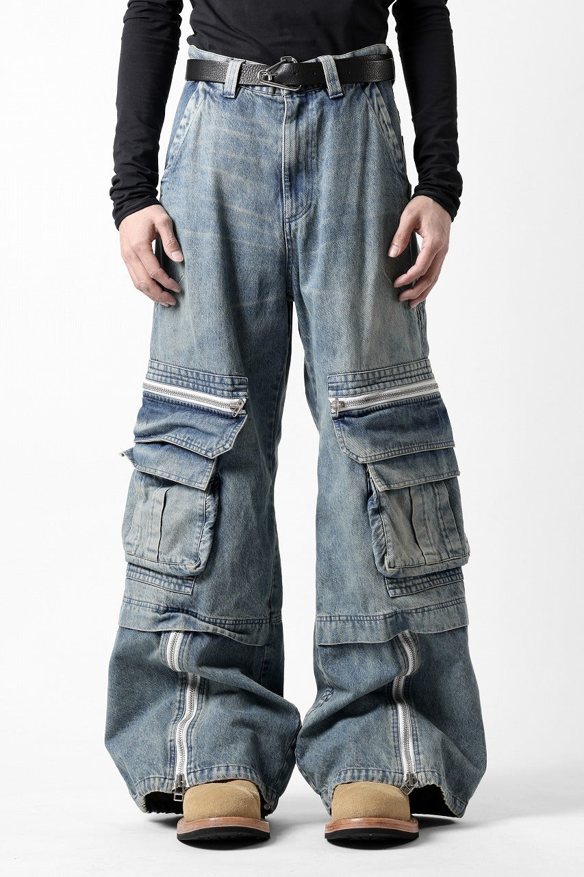 A.F ARTEFACT CARGO ZIP BAGGY PANTS / FADED DENIM (INDIGO)