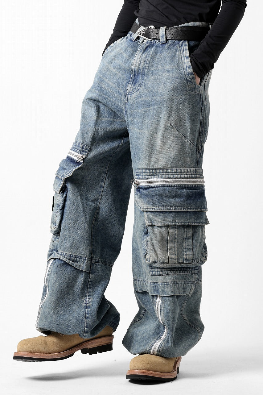 画像をギャラリービューアに読み込む, A.F ARTEFACT CARGO ZIP BAGGY PANTS / FADED DENIM (INDIGO)