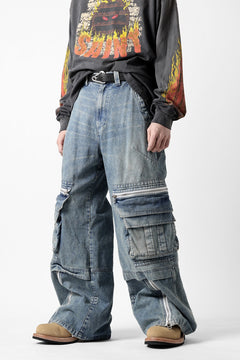 Load image into Gallery viewer, A.F ARTEFACT CARGO ZIP BAGGY PANTS / FADED DENIM (INDIGO)