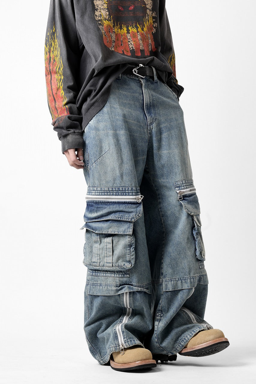 A.F ARTEFACT CARGO ZIP BAGGY PANTS / FADED DENIM (INDIGO)