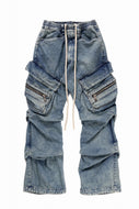 A.F ARTEFACT CARGO TUCK BAGGY PANTS / FADED DENIM (BLUE)