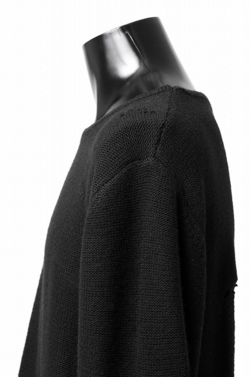FIRST AID TO THE INJURED "XVIR" KNIT SWEATER TOPS / DAMAGE EFFECT WOVEN (BLACK)