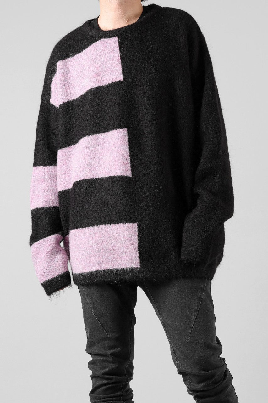 A.F ARTEFACT OVER SIZED BORDER  COMBI KNIT TOPS / MIX WOOL (BLACK x PURPLE)