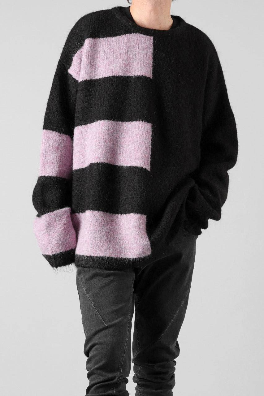 A.F ARTEFACT OVER SIZED BORDER  COMBI KNIT TOPS / MIX WOOL (BLACK x PURPLE)