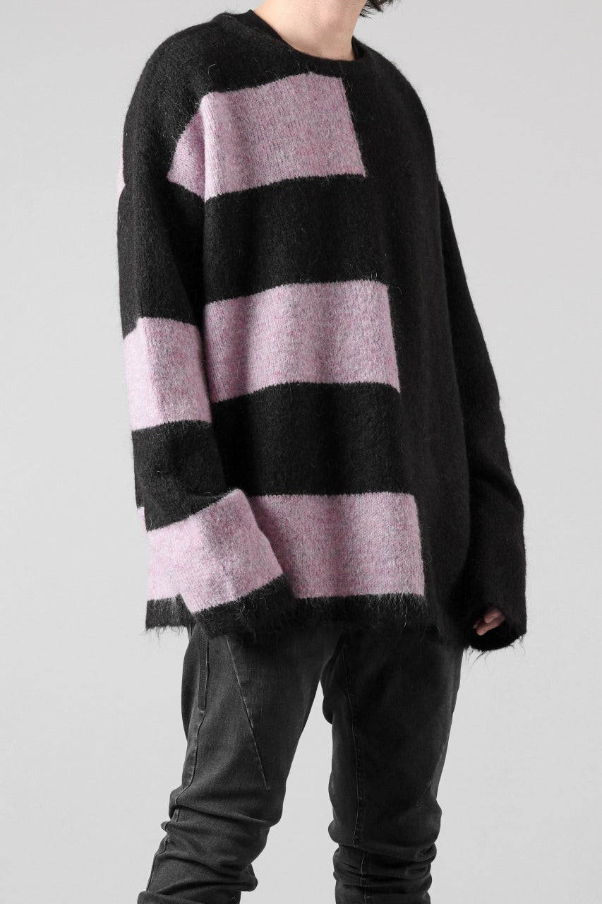 A.F ARTEFACT OVER SIZED BORDER  COMBI KNIT TOPS / MIX WOOL (BLACK x PURPLE)