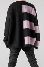 Load image into Gallery viewer, A.F ARTEFACT OVER SIZED BORDER  COMBI KNIT TOPS / MIX WOOL (BLACK x PURPLE)