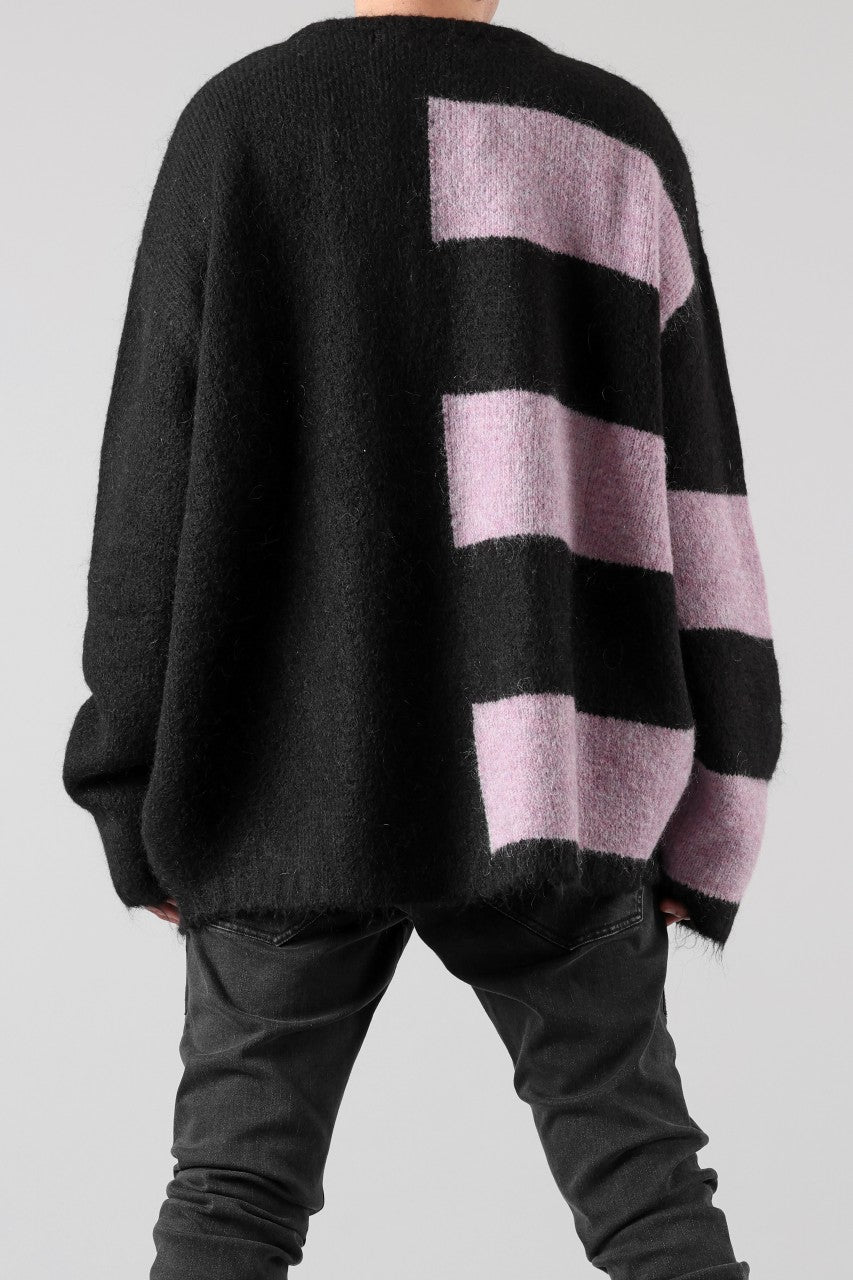 A.F ARTEFACT OVER SIZED BORDER  COMBI KNIT TOPS / MIX WOOL (BLACK x PURPLE)