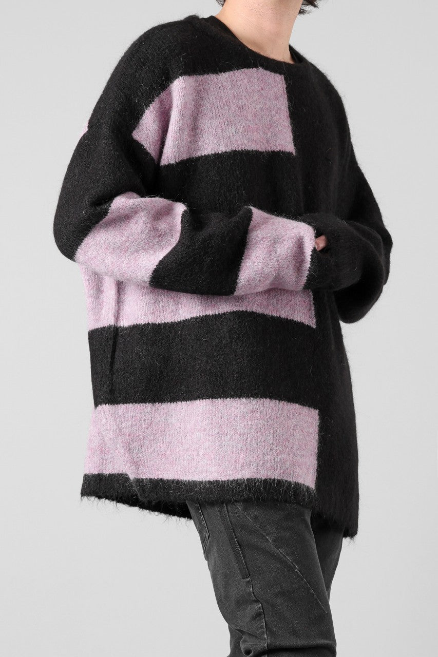 A.F ARTEFACT OVER SIZED BORDER  COMBI KNIT TOPS / MIX WOOL (BLACK x PURPLE)