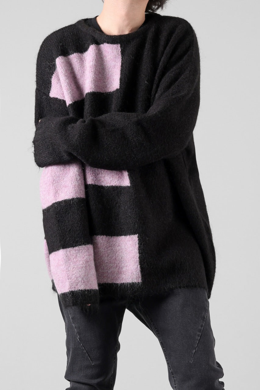 A.F ARTEFACT OVER SIZED BORDER  COMBI KNIT TOPS / MIX WOOL (BLACK x PURPLE)