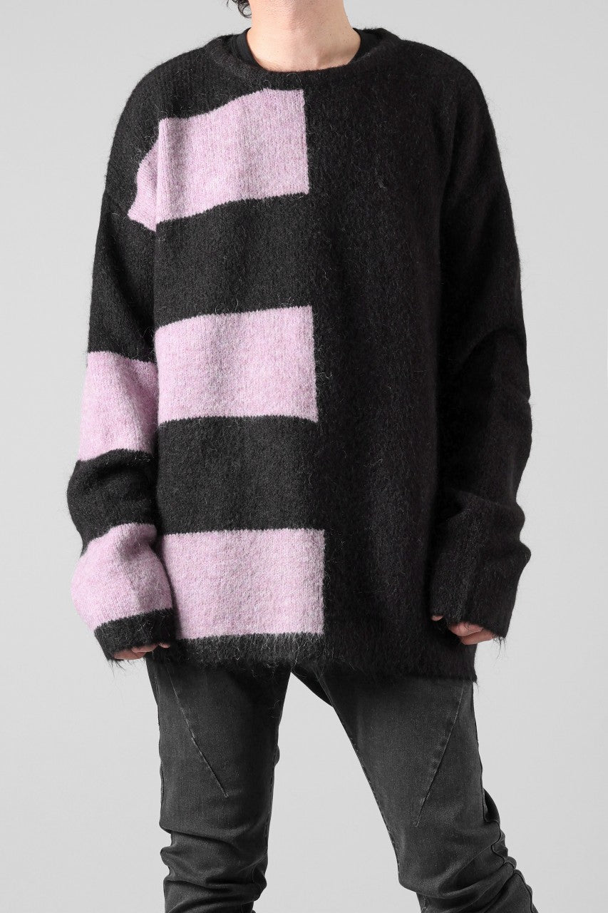 A.F ARTEFACT OVER SIZED BORDER  COMBI KNIT TOPS / MIX WOOL (BLACK x PURPLE)