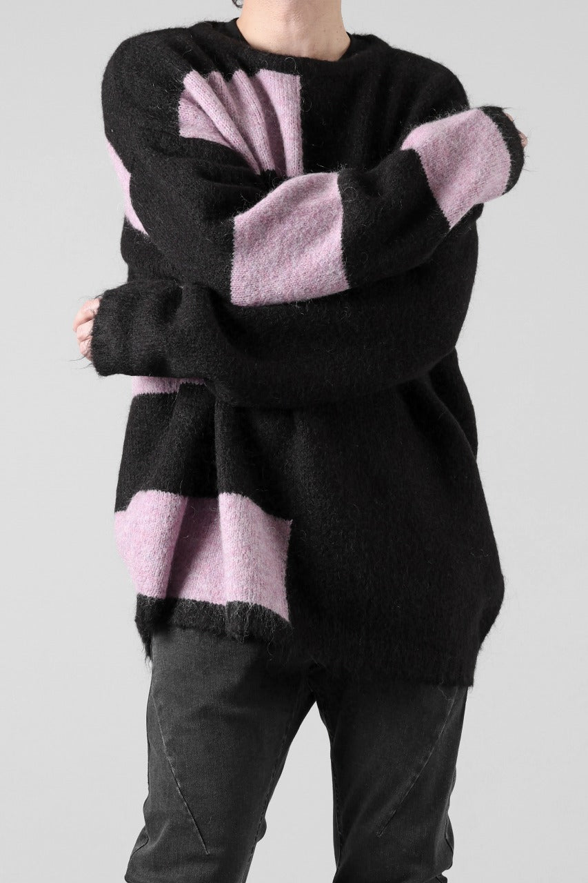 A.F ARTEFACT OVER SIZED BORDER  COMBI KNIT TOPS / MIX WOOL (BLACK x PURPLE)