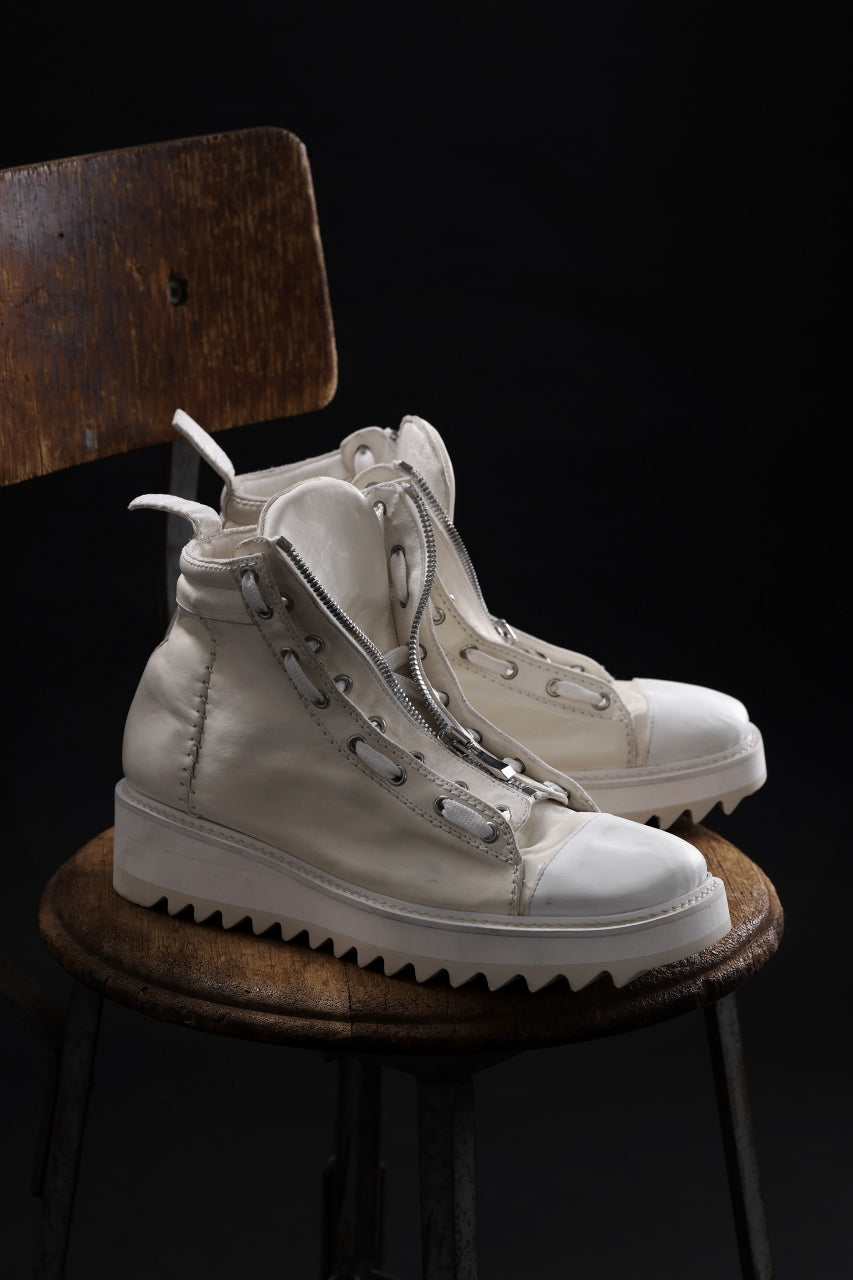 incarnation ZIP & LACE UP FRONT SNEAKER FZ-2 / WHITE TANNED HORSE + SHARK SOLE (HAND DYED / B00N-OC)