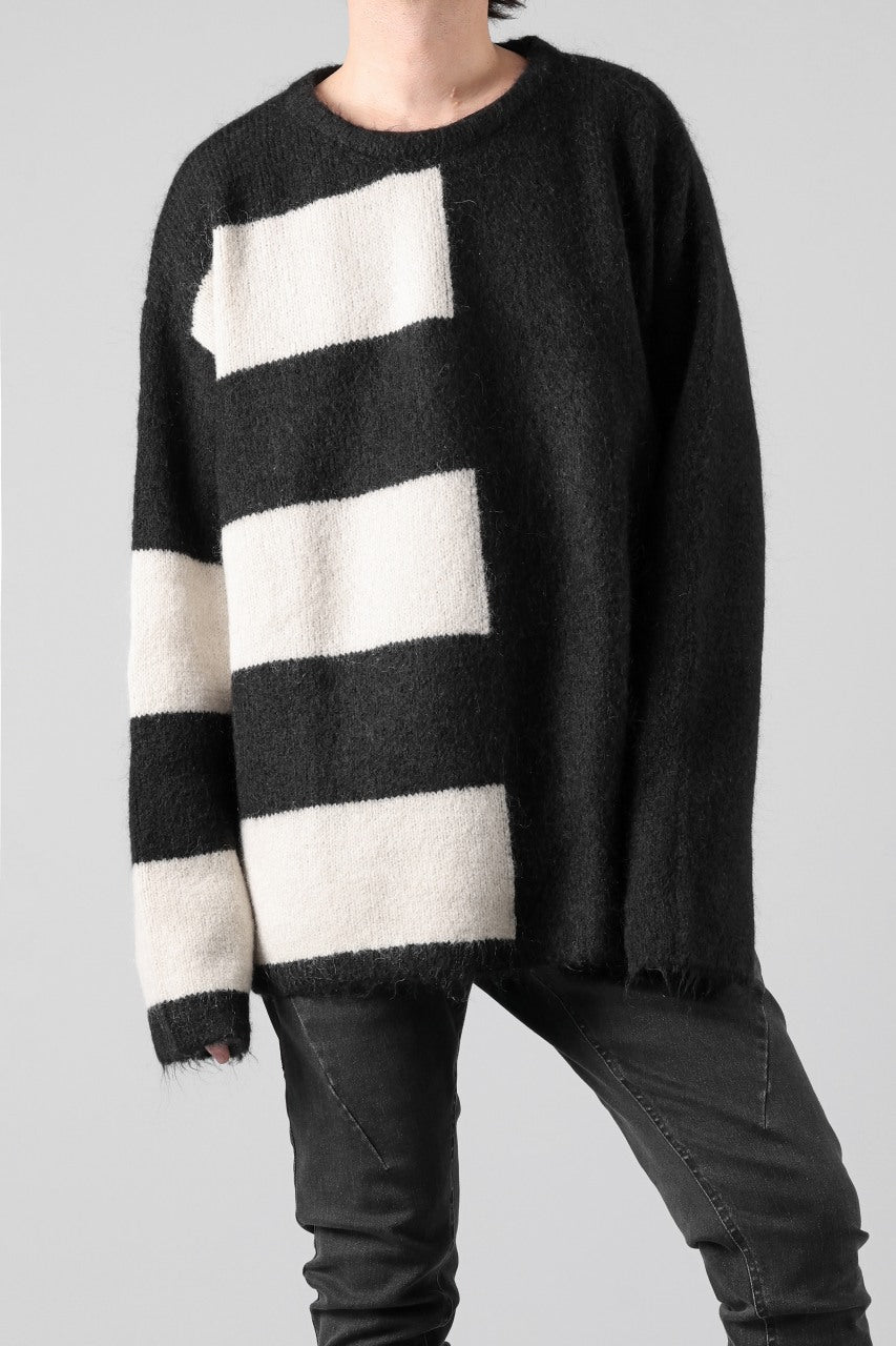 A.F ARTEFACT OVER SIZED BORDER  COMBI KNIT TOPS / MIX WOOL (BLACK x IVORY)