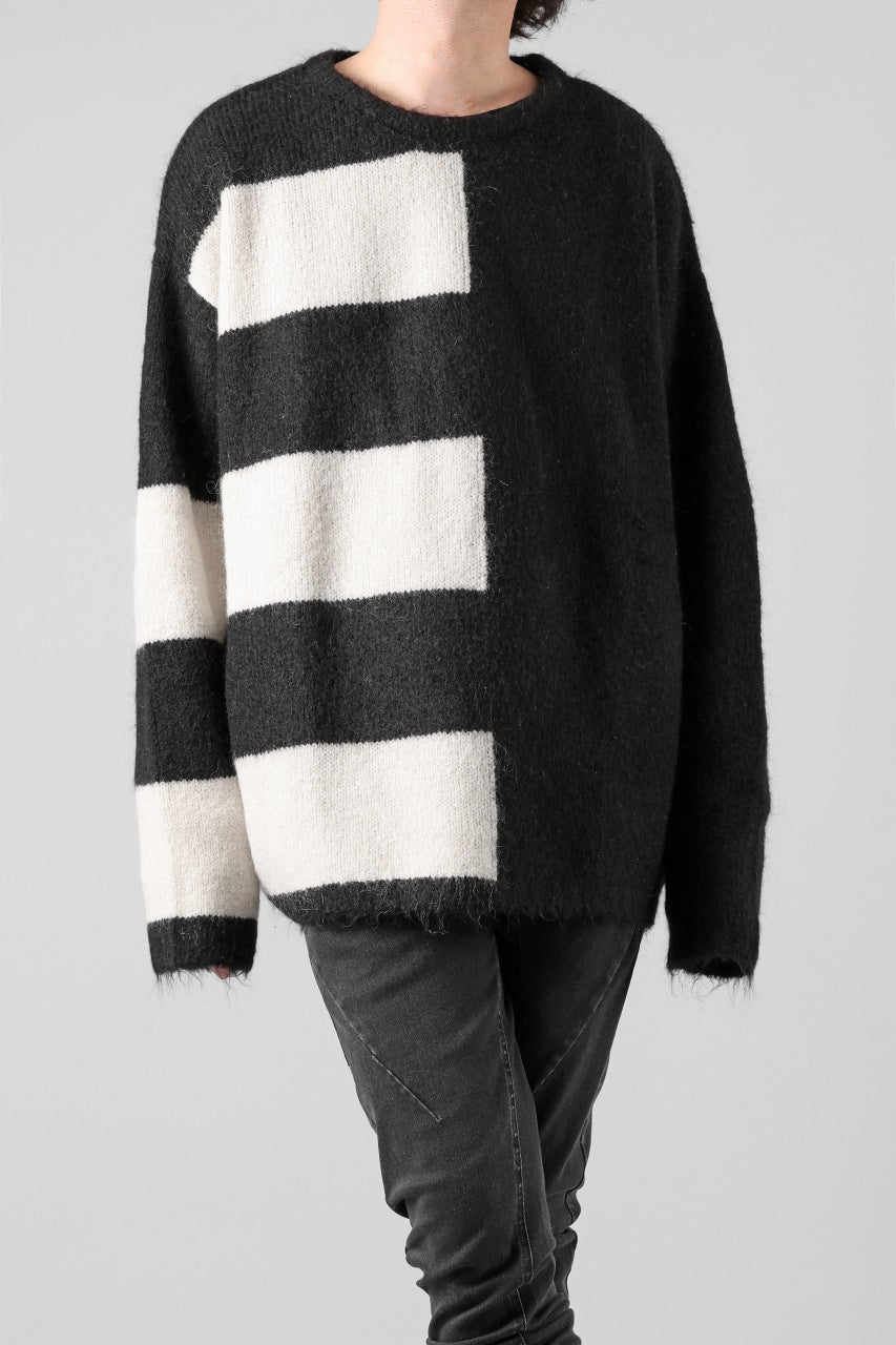 A.F ARTEFACT OVER SIZED BORDER  COMBI KNIT TOPS / MIX WOOL (BLACK x IVORY)