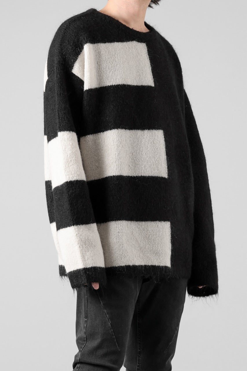 A.F ARTEFACT OVER SIZED BORDER  COMBI KNIT TOPS / MIX WOOL (BLACK x IVORY)