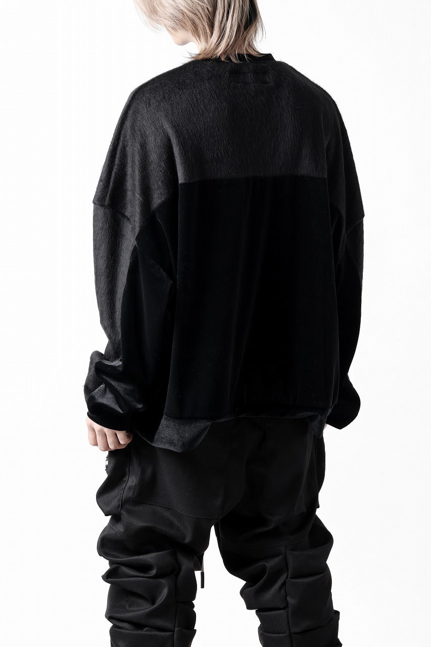 A.F ARTEFACT BRUSHED KNIT COMBI VELOR TOP (BLACK)