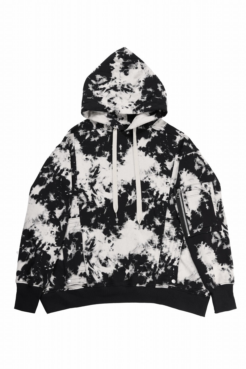 A.F ARTEFACT CARGO HOODED TOPS / MOTTLED DYING (BLACK x IVORY)