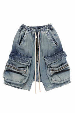 A.F ARTEFACT LOWCROTCH MILITARY WIDE SHORTS / FADED DENIM (BLUE)