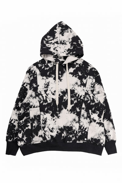 A.F ARTEFACT CARGO HOODED TOPS / MOTTLED DYING (BLACK x IVORY)