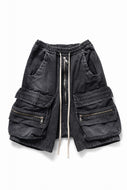 A.F ARTEFACT LOWCROTCH MILITARY WIDE SHORTS / FADED DENIM (BLACK)