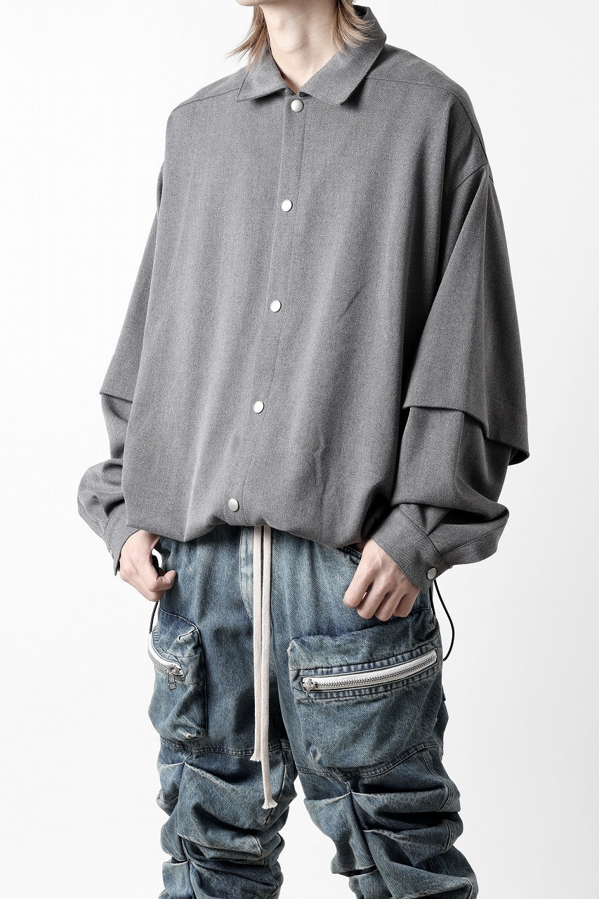 画像をギャラリービューアに読み込む, A.F ARTEFACT LAYERED SLEEVE OVER SIZE SHIRTS / SERGE TWILL (L.GREY)