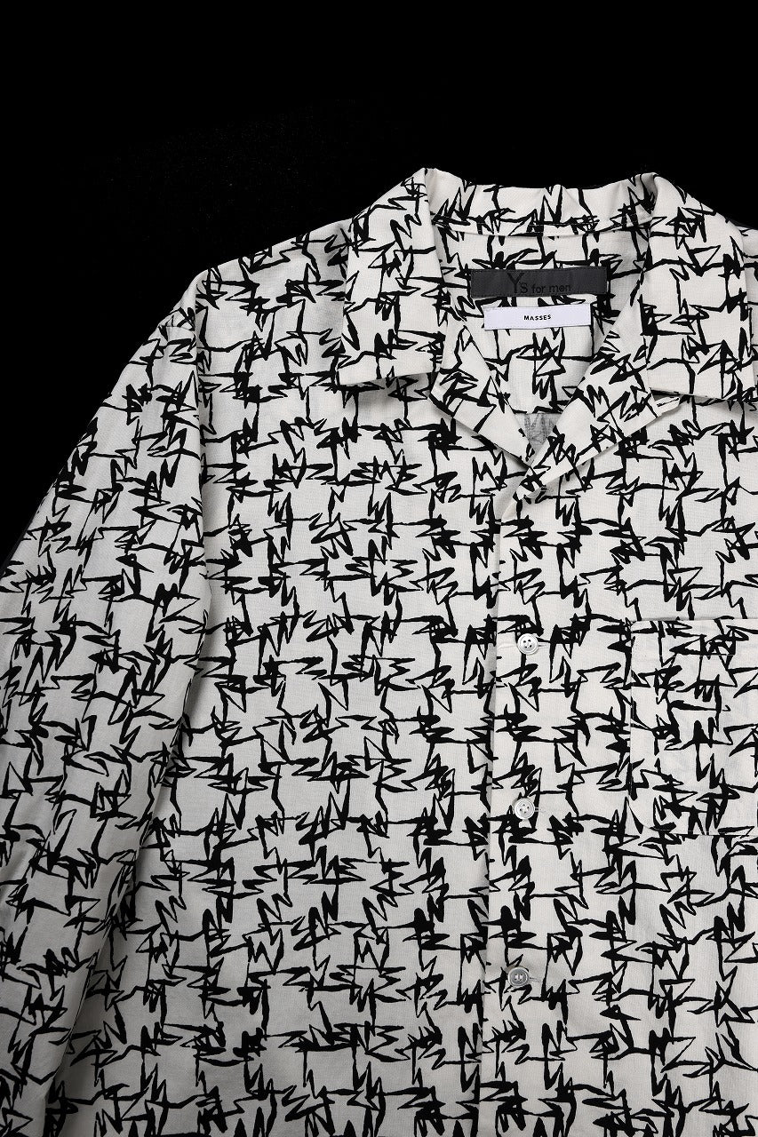 画像をギャラリービューアに読み込む, Y&#39;s for men x MASSES OPEN COLLAR SHIRT / MA ALL OVER PIGMENT PRINT (WHITE)
