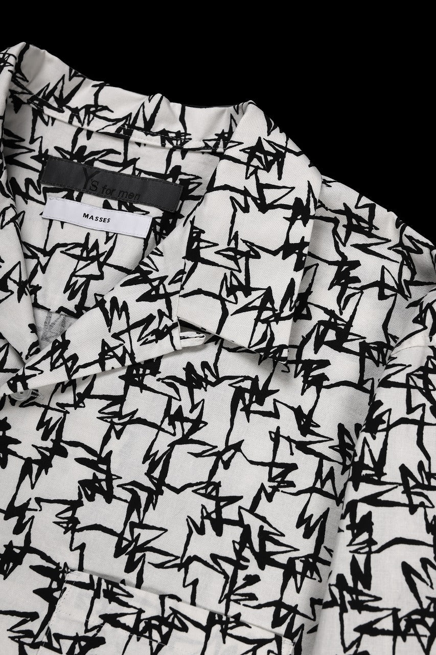 画像をギャラリービューアに読み込む, Y&#39;s for men x MASSES OPEN COLLAR SHIRT / MA ALL OVER PIGMENT PRINT (WHITE)