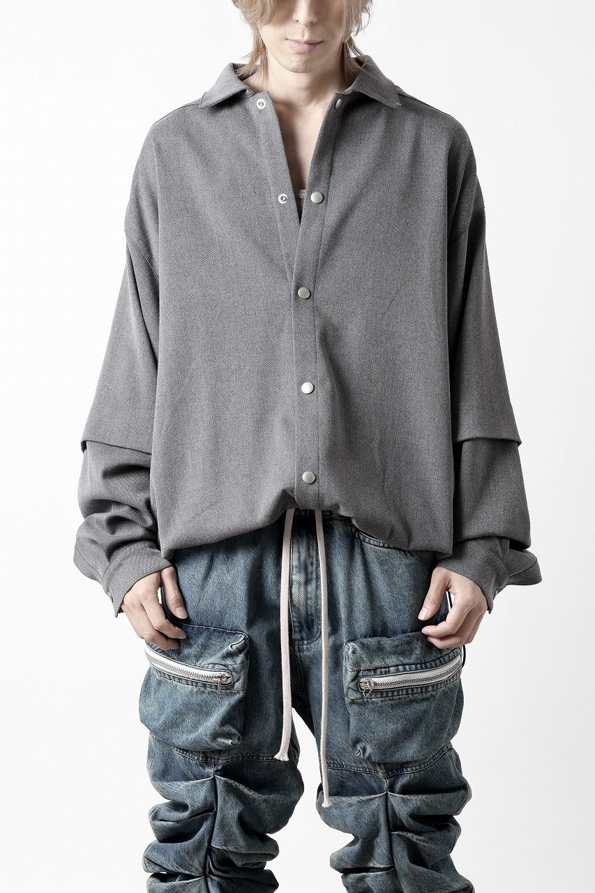 画像をギャラリービューアに読み込む, A.F ARTEFACT LAYERED SLEEVE OVER SIZE SHIRTS / SERGE TWILL (L.GREY)