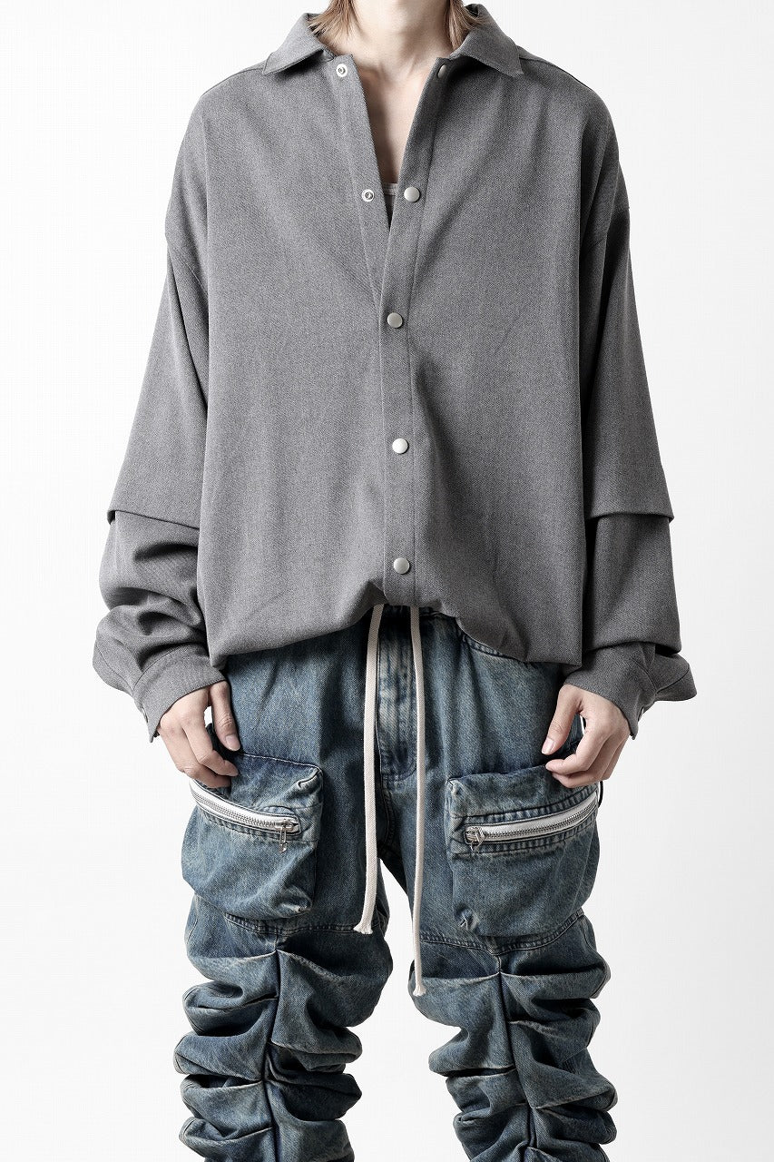 A.F ARTEFACT LAYERED SLEEVE OVER SIZE SHIRTS / SERGE TWILL (L.GREY)