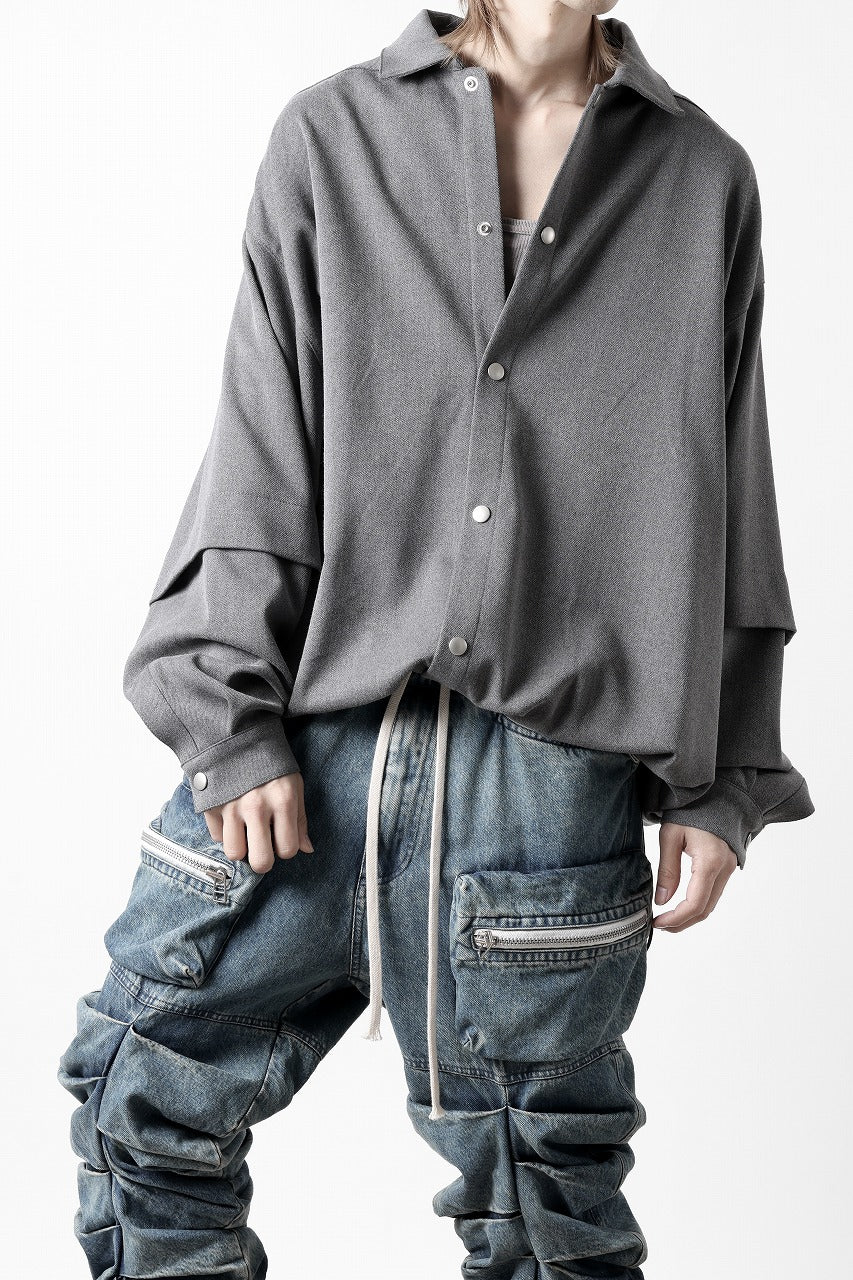 A.F ARTEFACT LAYERED SLEEVE OVER SIZE SHIRTS / SERGE TWILL (L.GREY)