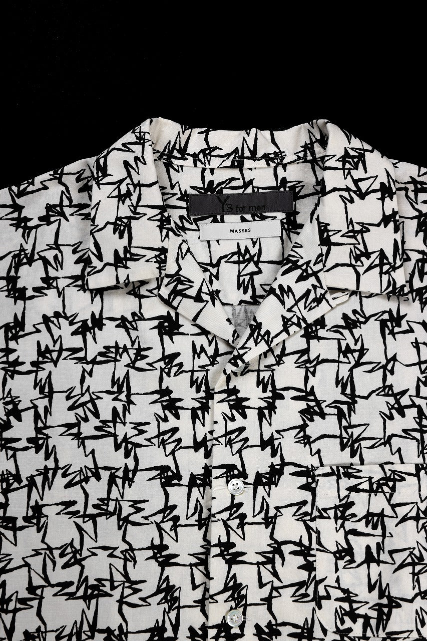 画像をギャラリービューアに読み込む, Y&#39;s for men x MASSES OPEN COLLAR SHIRT / MA ALL OVER PIGMENT PRINT (WHITE)