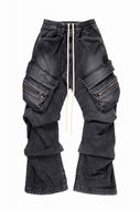 A.F ARTEFACT CARGO TUCK BAGGY PANTS / FADED DENIM (BLACK)