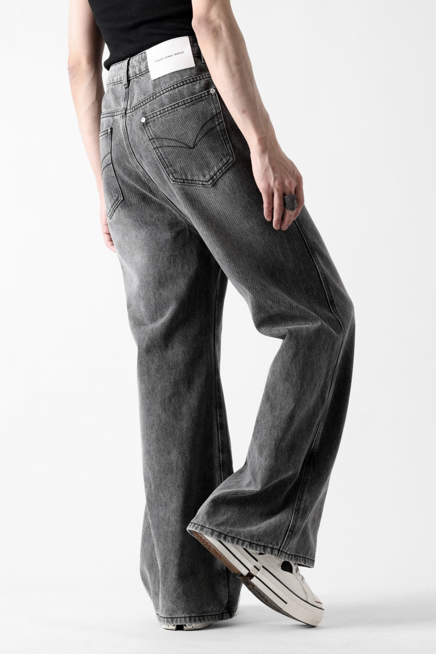 画像をギャラリービューアに読み込む, Feng Chen Wang CROSS WAISTBAND STRAIGHT LEG JEANS (BLACK)