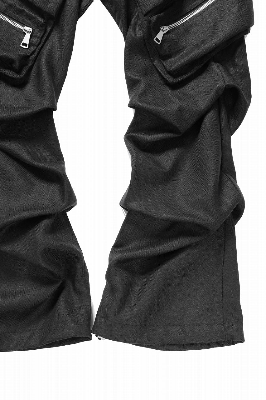 A.F ARTEFACT HERRINGBONE LINEN CARGO TUCK BAGGY PANTS (BLACK)